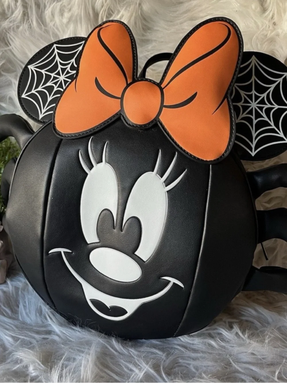 Loungefly Black Pumpkin Minnie Backpack with Orange Bow